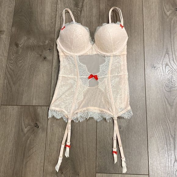 Victoria’s Secret Peach Lace Push Up Garter Corset‎ Slip Size 34C - Picture 5 of 13